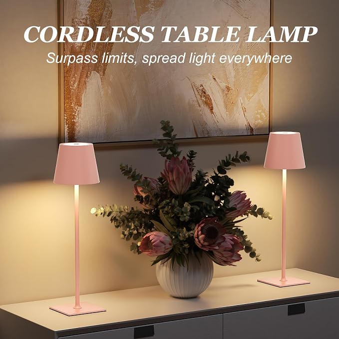 Kakanuo Pink Cordless Rechargeable Table Lamp 5000mAh Battery Operated Lamps - Image 4