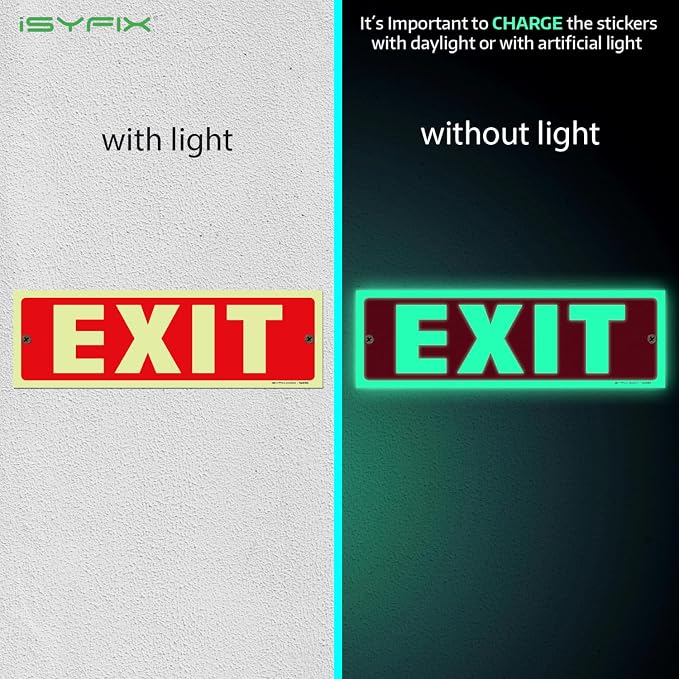 iSYFIX Exit Glow in the Dark Sign – 12 Pack 12x4 Inch – 40 mil Thick - Image 2