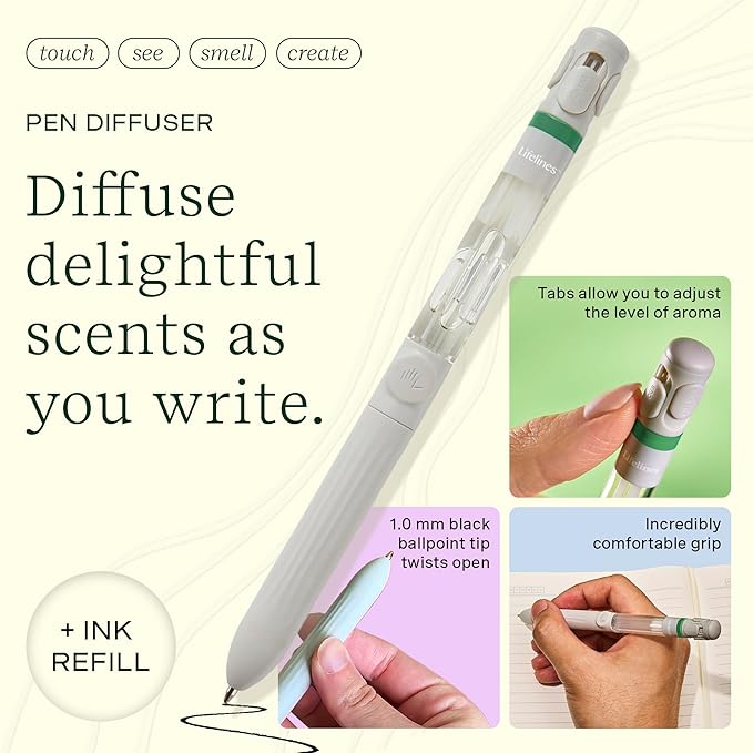 Lifelines Pen Diffuser, Walk in The Woods - 1mm Black Ballpoint Pen with Scented Essential Oil Blends – Aromatherapy Diffuser & Sensory Immersion Diffuse Aroma As You Write-DeskLoop Office