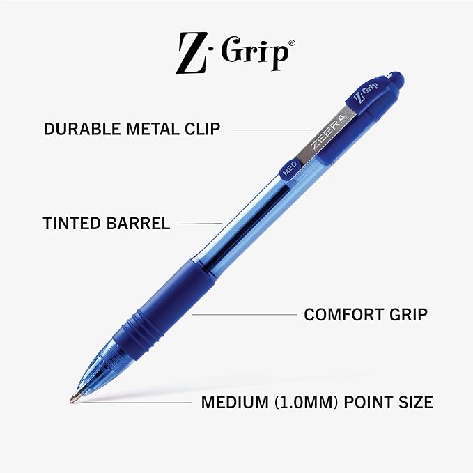 Zebra Pen Z-Grip Retractable Ballpoint Pen, Smooth-Flowing Blue Ink, 1.0mm - Image 3