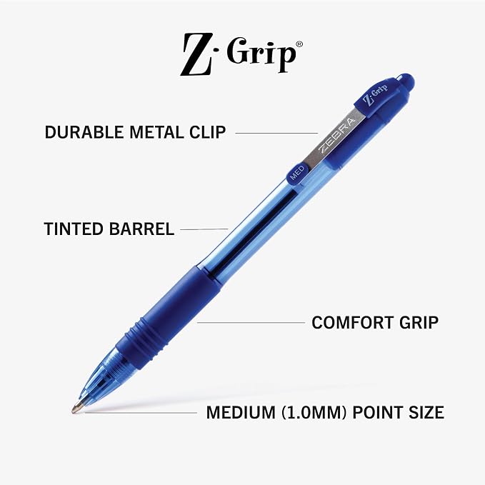 Zebra Pen Z-Grip Retractable Ballpoint Pen, Smooth-Flowing Blue Ink, 1.0mm - Image 4