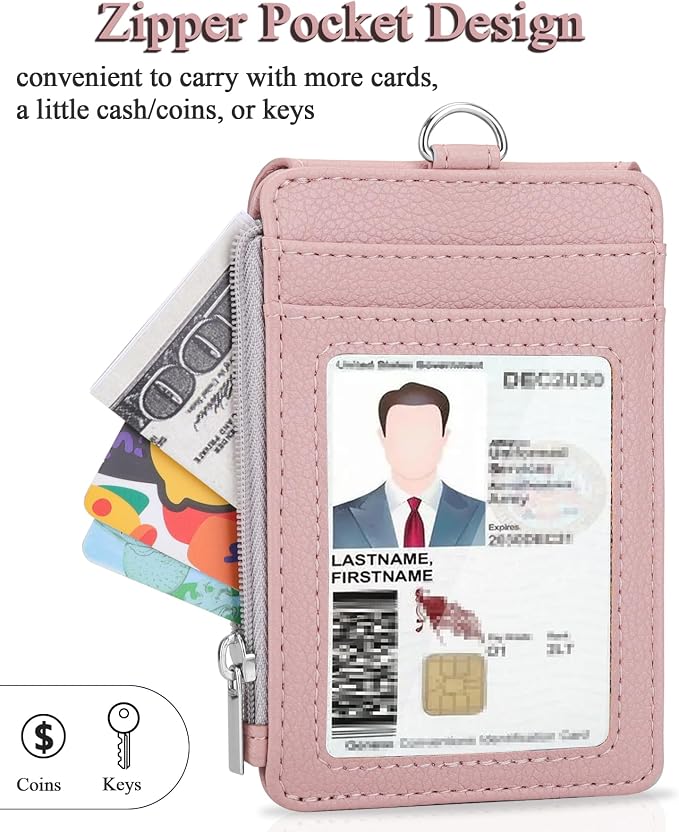 Teskyer ID Badge Holder with Lanyard, Lanyard Wallet, Lychee Dark Pink | 4-Card - Image 5