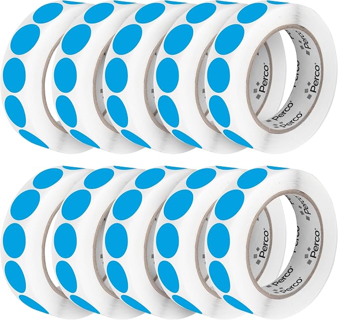 Perco Light Blue 1-Inch Perforated Circle Dot Sticker Labels — 10 Rolls by Perco