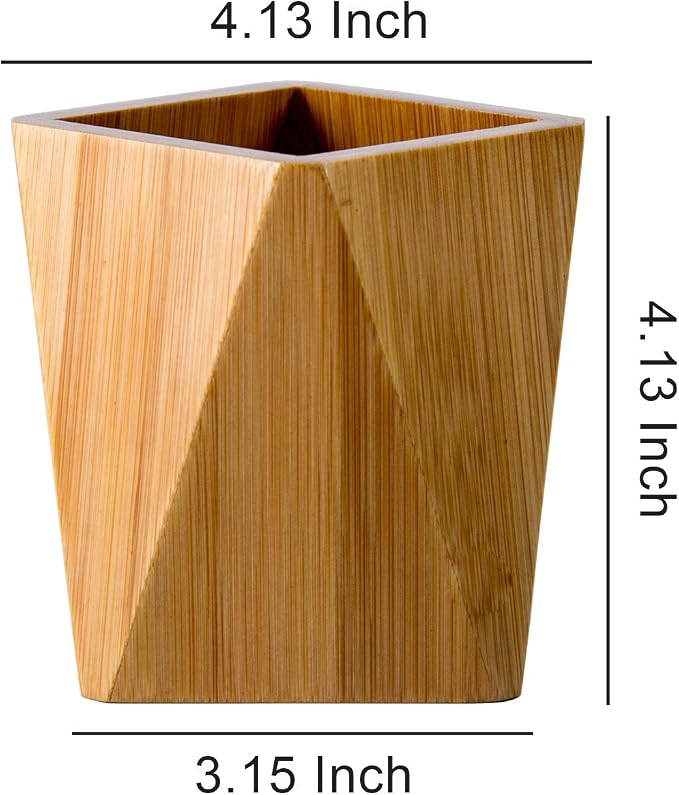 Bamboo Wood Pen Holder Stand for Desk Geometric Pencil Cup Pot Cute Desktop - Image 6