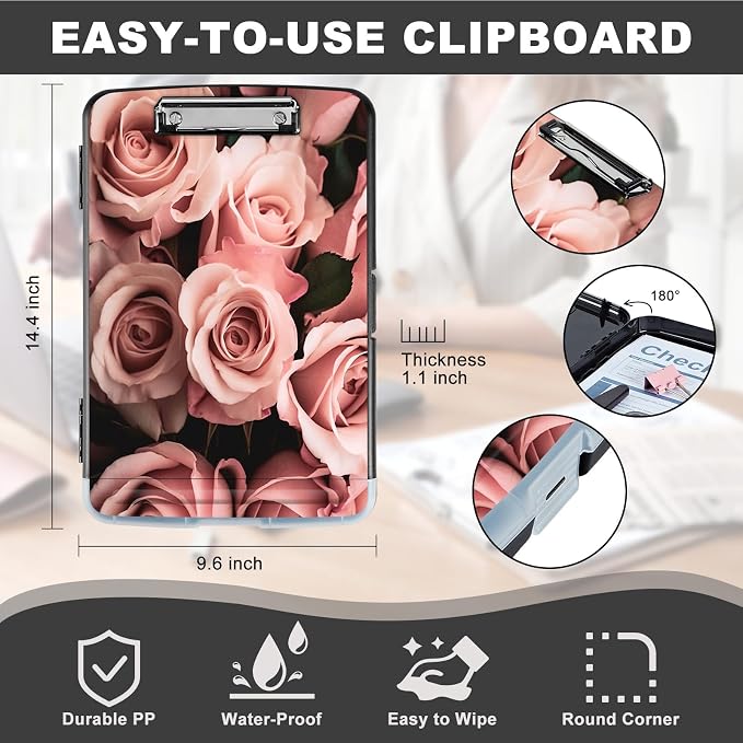 Clipboard with Storage, Heavy Duty Plastic Storage Clipboard with Low Profile - Image 2