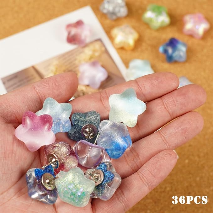 36 Colored Star Push Pins, Cute Push Pins Thumbtacks - Image 7