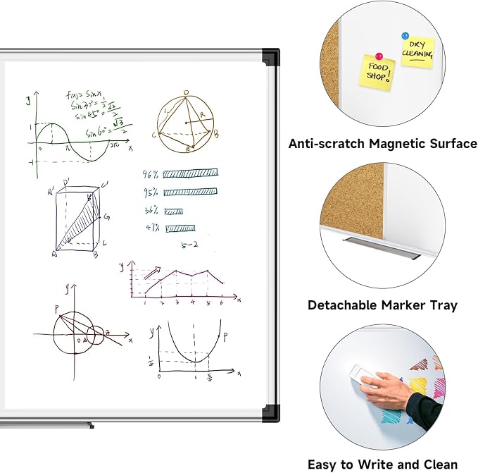 XBoard Magnetic White Board and Bulletin Corkboard Combination, 36 x 24 Inch - Image 4