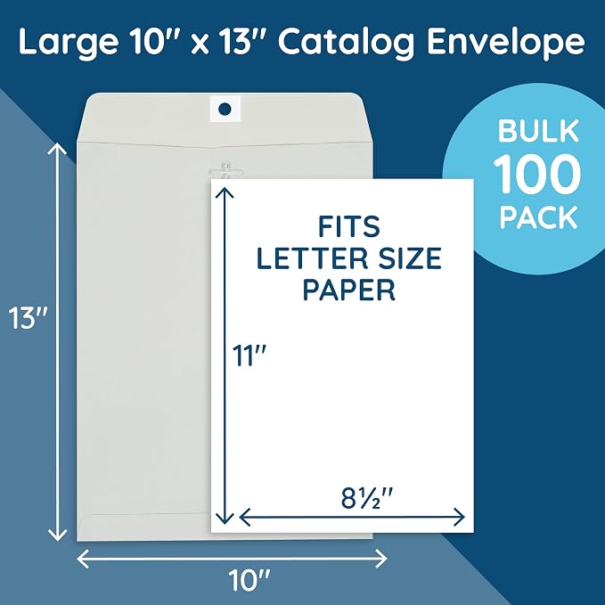 Blue Summit Clasp Envelopes, 10 x 13-Inch, Thick 28lb Gray Kraft Paper - Image 2
