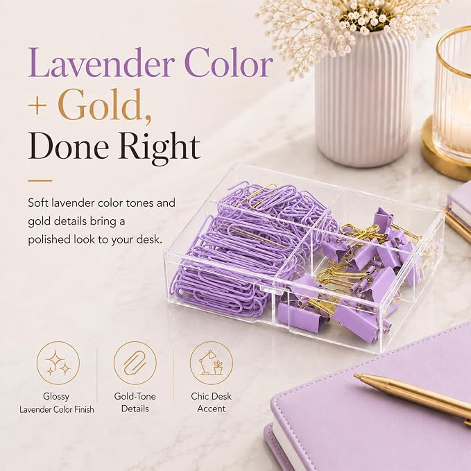 Purple and Gold Paper Clips Binder Clips Set - Image 7