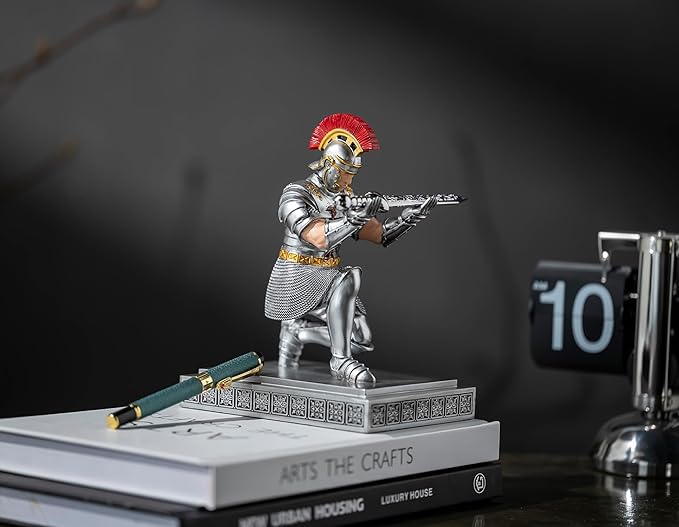 Roman Praetorian Warrior Knight Pen Holder Desk Ornament Resin Pencil Holder Desk Accessories and Organizer for Office with a Letter Opener (Silver)-DeskLoop Office