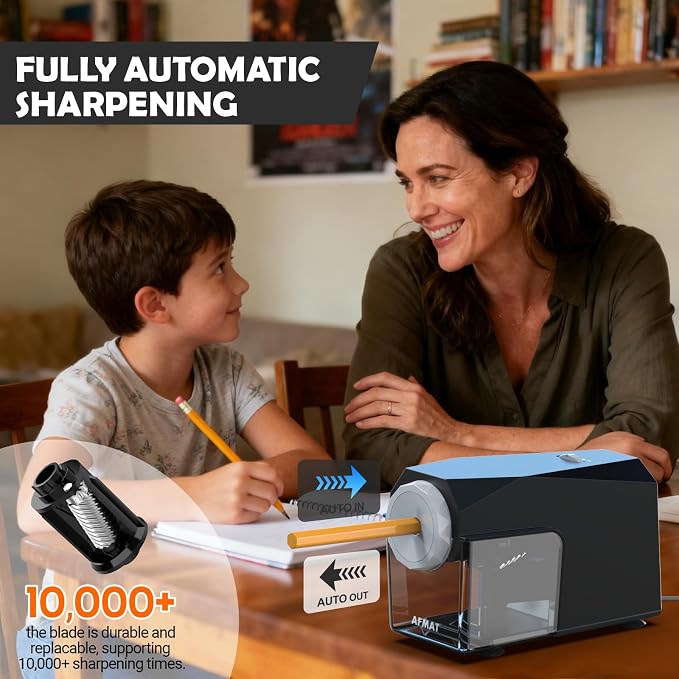 AFMAT Electric Pencil Sharpener, Fast & Hands-Free, 10K+ Uses, 5 Nibs, Fully - Image 2