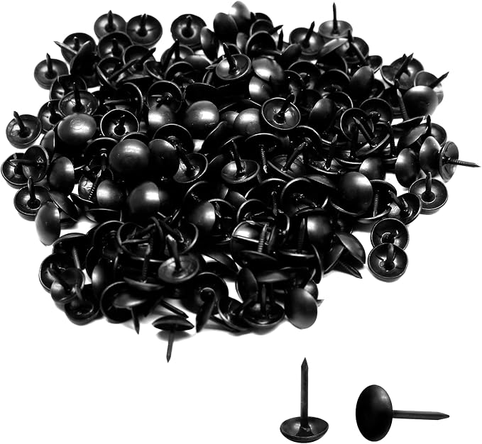 Bivethoi 220 Pcs Black Upholstery Tacks, 2/7 Inch Metal Round Head Thumb Tacks by Bivethoi