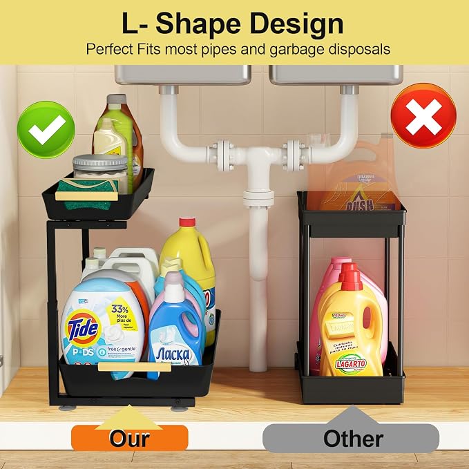 AMEDELE 2 Pack Under Sink Organizer, 2 Tier Pull Out Adjustable Height Under - Image 5