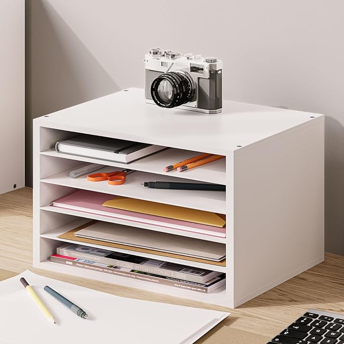 Ballucci 5 Tier Paper Organizer Letter Tray, Wood Desk File Organizer - Image 2