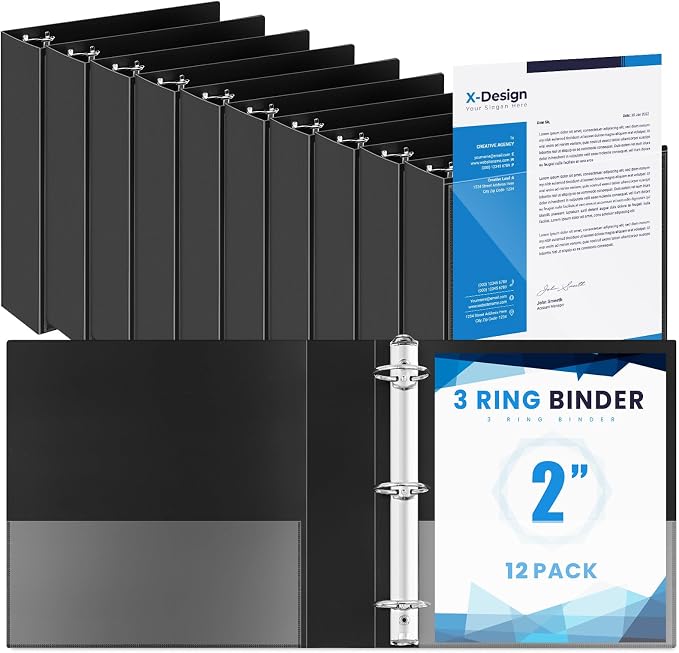 Henoyso 12 Pcs 3 Ring 2 Inch Binders Fits 8.5 x 11 Inch Letter Size Paper by Henoyso