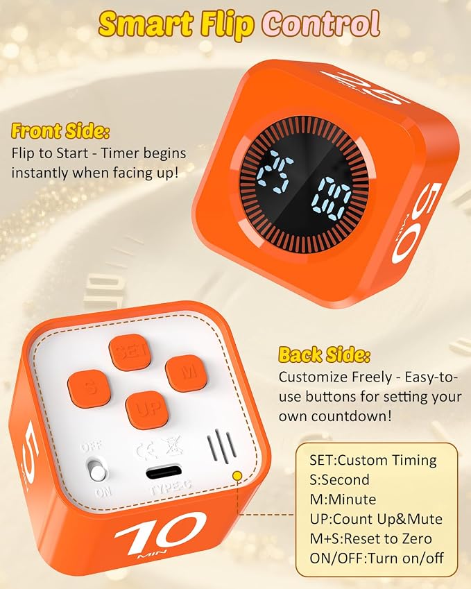 Digital Pomodoro Timer Cube 5/10/25/50min, Visual Productivity Flip Timer - Image 4