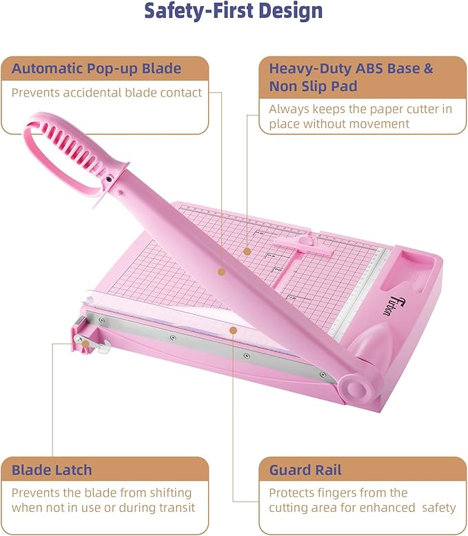 Firbon 12" Guillotine Paper Cutter, Heavy Duty 30-Sheet Capacity Trimmer for Cardstock, Photos, Scrapbooking, Office, Classroom, Studio (Pink)-DeskLoop Office