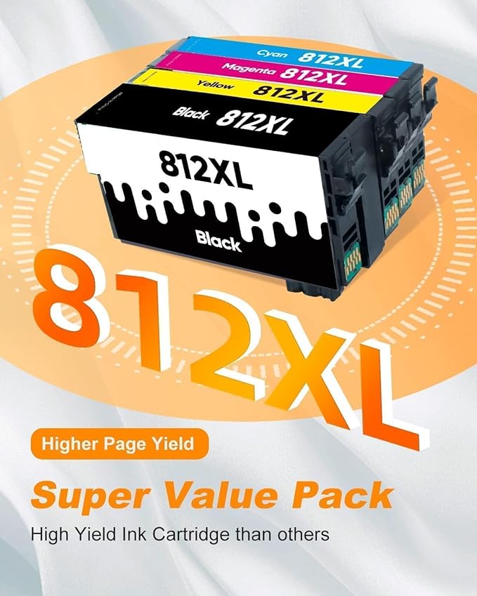 812XL Ink Cartridge Epson Remanufactured Replacement for Epson 812 812XL Ink Cartridges Combo Pack for Epson 812 XL T812XL Work for Workforce Pro WF-7840 WF-7820 WF-7310 EC-C7000 Printer（4 Pack）-DeskLoop Office