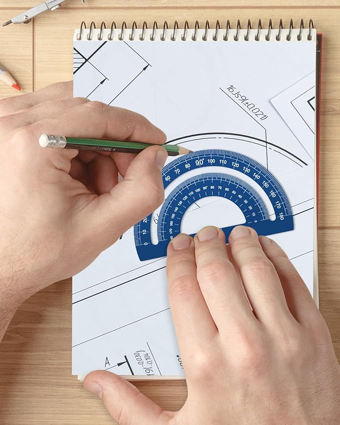 Honagu Triangular Ruler Set, 8 Pieces/2 Sets Aluminum Alloy Ruler, Metal Drafting Ruler, Geometric Protractor for Students, Draftsmen, Engineers, School Office Supplies (Blue+Black)-DeskLoop Office