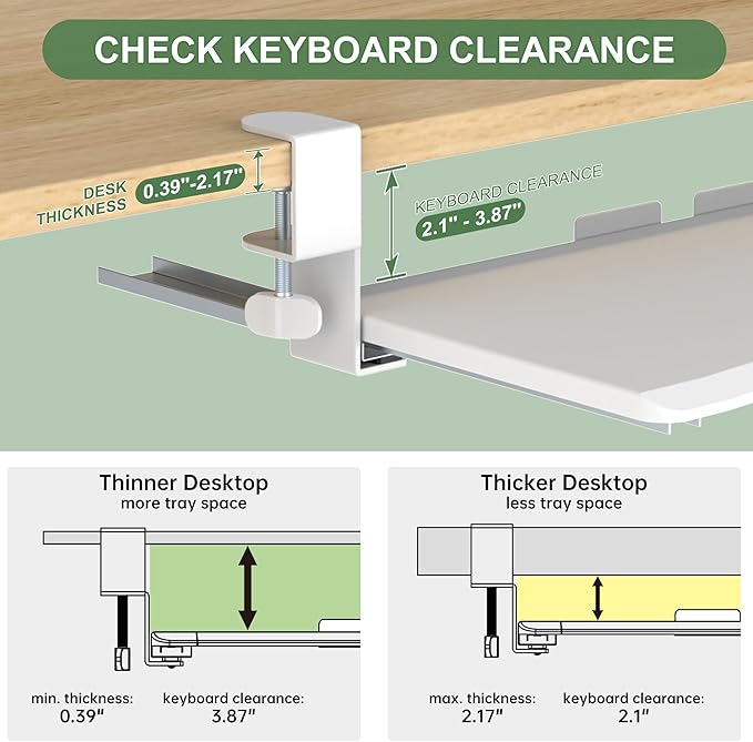 Extra Large Keyboard Tray Under Desk - Slide Out with Sturdy C-Clip Mount System, 31.5" (35.8" Including Clamps) x 11.8" Put-Out Keyboard Tray Computer Drawer for Ergonomic Typing, White