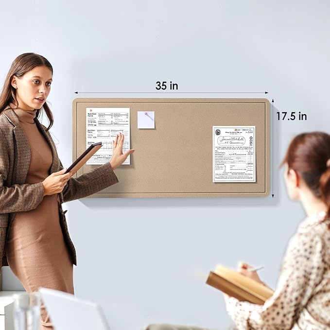 MaxGear Bulletin Board 35" x 17.5", Foldable Small Felt Board Vision Board Supplies, Cork Board for Office, Home, School, Pin Boards for Walls Decorative Picture Framed Display Board Beige Brown-DeskLoop Office