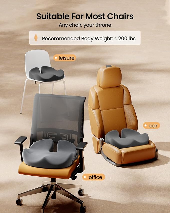 ProtoArc Seat Cushion, Office Chair Cushion for Sciatica, Coccyx Cushion, Ergonomic Memory Foam Seat Cushion for Car, Home, Pressure Relief Pad for Hip, Tailbone, All Day Comfort - Dark Gray-DeskLoop Office