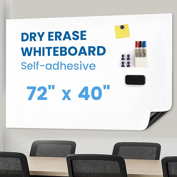 YOUNGJQ Large Magnetic Whiteboard for Wall 72" x 40", Self-Adhesive Magnetic Dry Erase White Board Sticker, Peel and Stick Sheet for Conference Room Office Home-DeskLoop Office
