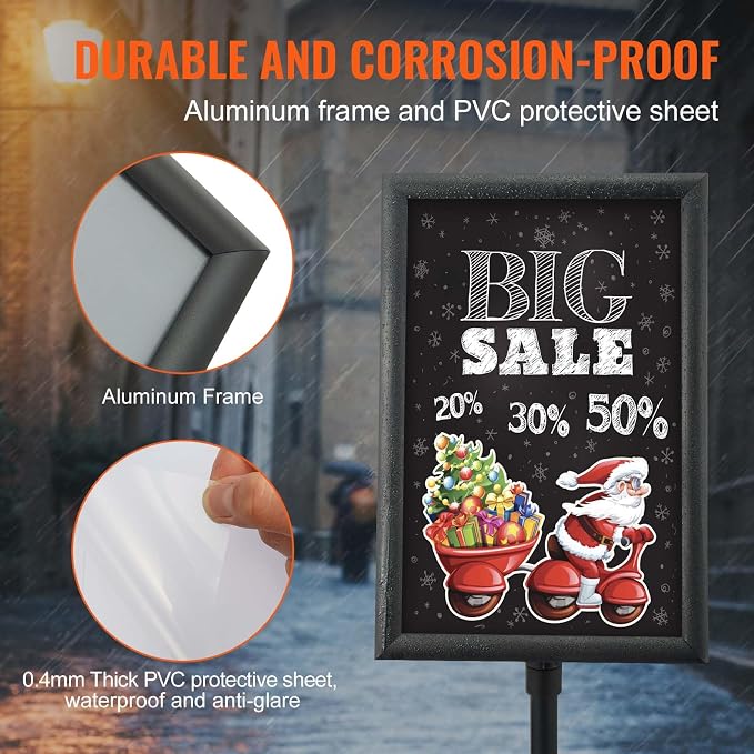 VEVOR Pedestal Sign Holder, 11 x 17 Inch Vertical and Horizontal Adjustable - Image 5