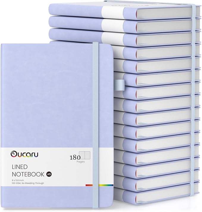 Oucaru Lined Journal Notebook, 16 Pack, 180 Pages, A5 Journals by Oucaru