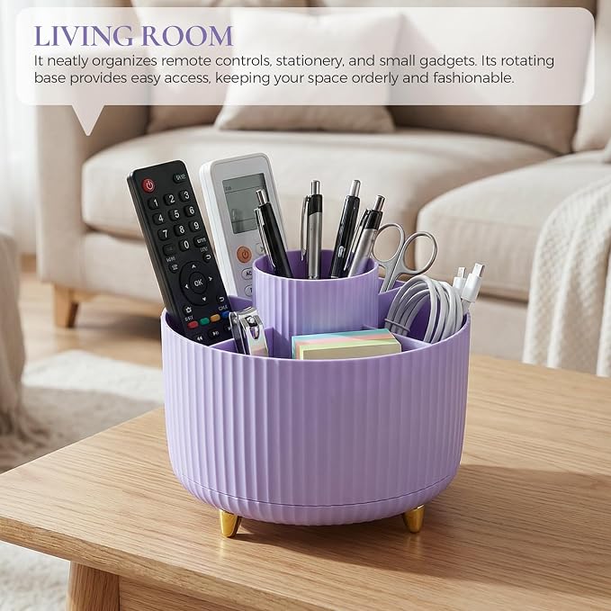 KONVINIT Pencil Pen Holder for Desk, 5 Slots 360-Degree Rotating Desktop - Image 8