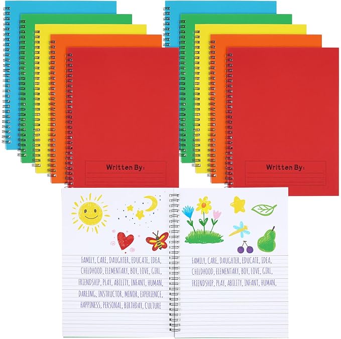 Henoyso 20 Pcs 100/50 Sheets Primary Composition Notebook K-2 Bulk Spiral Primary Journal Drawing Handwriting Practice for Kids Kindergarten 1st 2nd Back to School Supplies (Bright Color,50 Sheets)-DeskLoop Office