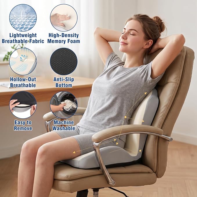 Car Seat Cushion with Lumbar Support Pillow, Memory Foam Office Chair Cushion - Image 6