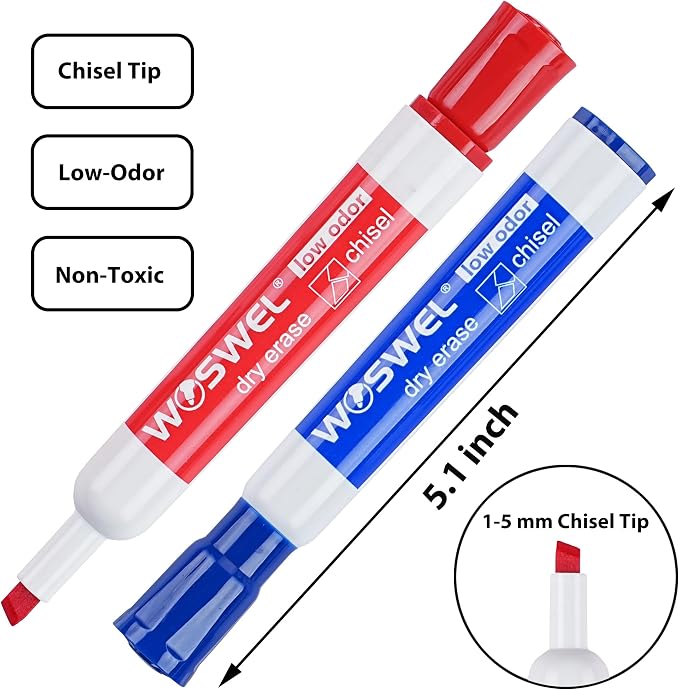 WOSWEL Dry Erase Markers, Chisel Tip Whiteboard Markers, Low Odor Thick Dry - Image 2
