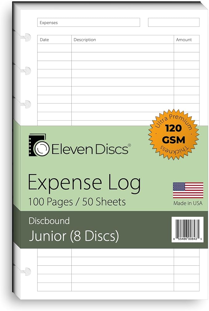 Eleven Discs Discbound Paper, Junior Size Expense Log Sheets by ElevenDiscs
