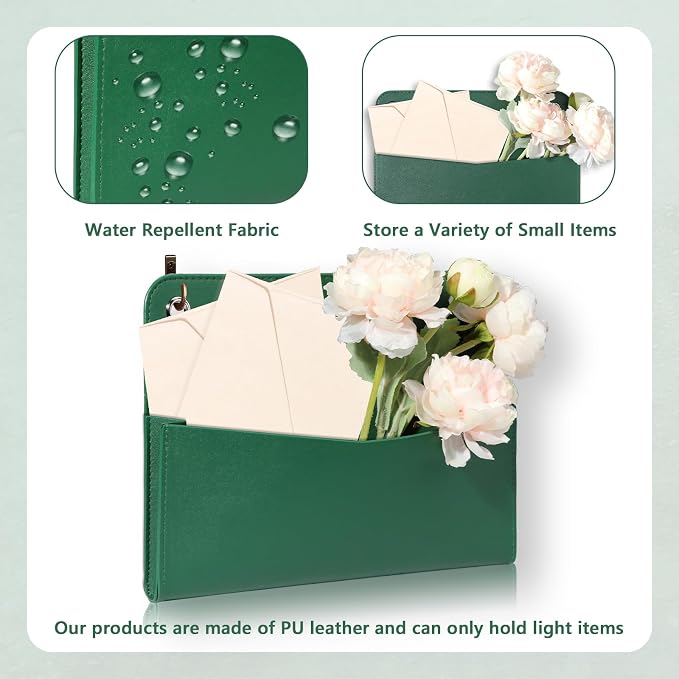 Wall Mount Green Faux Leather PU Leather Mail Holder Letter Holder Stylish Wall - Image 3