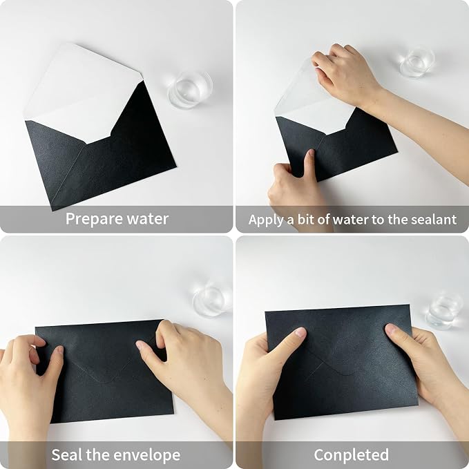 YINUOYOUJIA 50 PCS Pearl Black Envelopes A7, 5 x 7 Black Shimmer Envelopes - Image 3