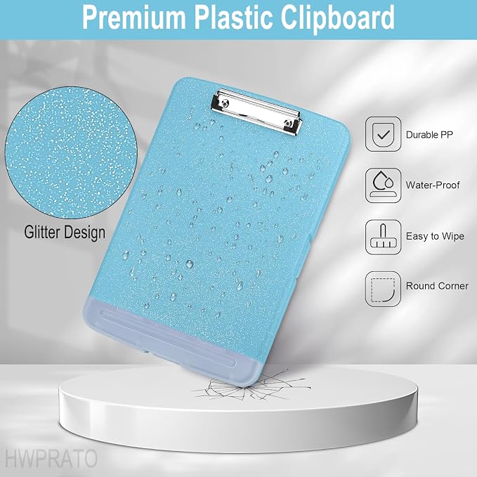 HWPRATO Glitter Clipboard with Storage, Clip Boards 8.5x11 with Pen Holder - Image 7