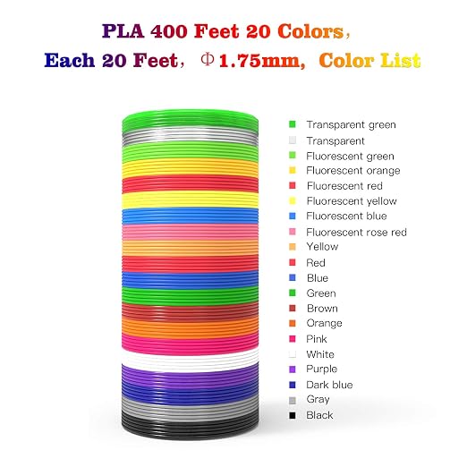 3D Pen Filament 400 Feet 20 Colors, dikale 3D Printing Pen Refills PLA Bonus - Image 2