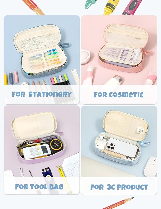 SUNEE Cute Pencil Case, Aesthetic Pen Pouch, Colored Large Pencil Bag - Image 6