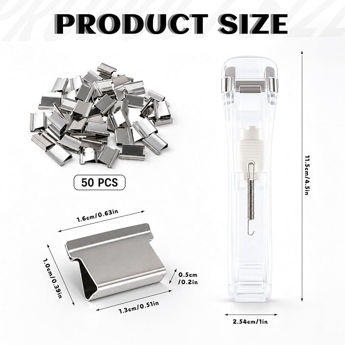 51 Pcs Portable Binder Clip Stapler Kit, Includes 50 Reusable Silver Clips - Image 2