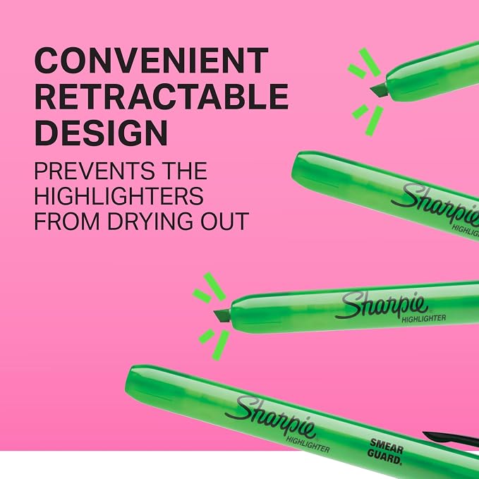 Sharpie Retractable Highlighters, Chisel Tip, Smear-Resistant, Back to School - Image 3