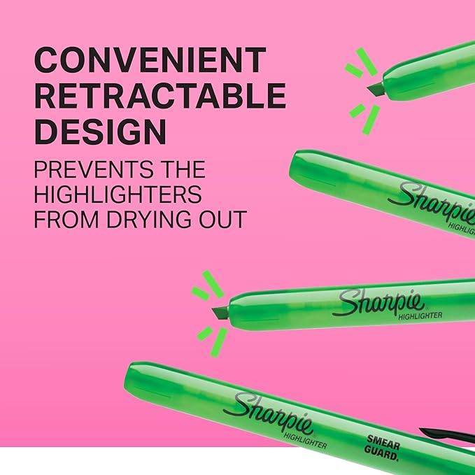 Sharpie Retractable Highlighters, Chisel Tip, Fluorescent Yellow - Image 3