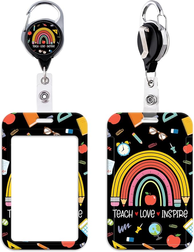 School Teachers Cute ID Badge Holder Rainbow Work Heavy Duty Retractable Badge by beemorita