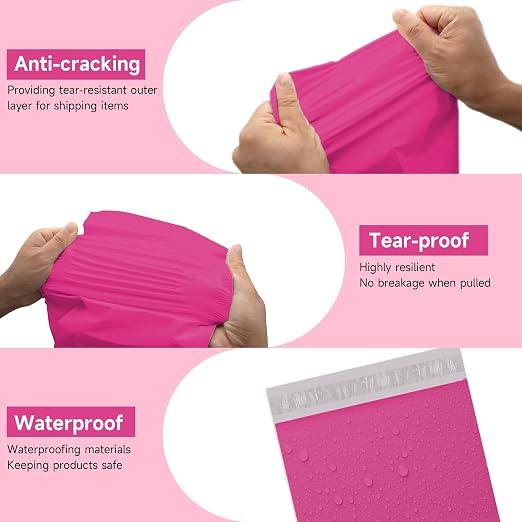 Pink Poly Mailers 14.5x19 100 Pcs, Cute Waterproof Shipping Bags - Image 2
