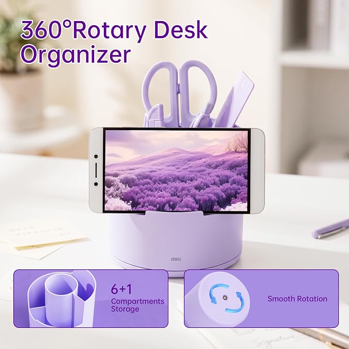 deli Purple Office Supplies, 14 in 1 Desk Accessories Set - Image 5