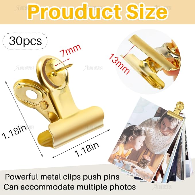 AUEAR, 30 Pack Metal Push Pin Clips Bulldog Heavy Duty Thumb Tacks - Image 7