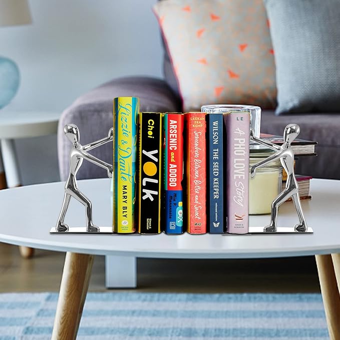 Fasmov Heavy Duty Stainless Steel Man Bookends Nonskid Bookends Art Bookend - Image 5
