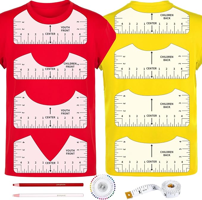 12pcs Tshirt Ruler Guide for Vinyl Alignment, T Shirt Measurement Accessories by TIETOC