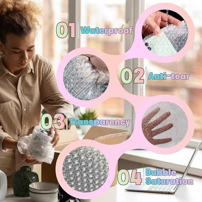 12 in x 30 ft Clear Bubble Cushioning Wrap, 2 Roll Protective Packing Bubble - Image 4