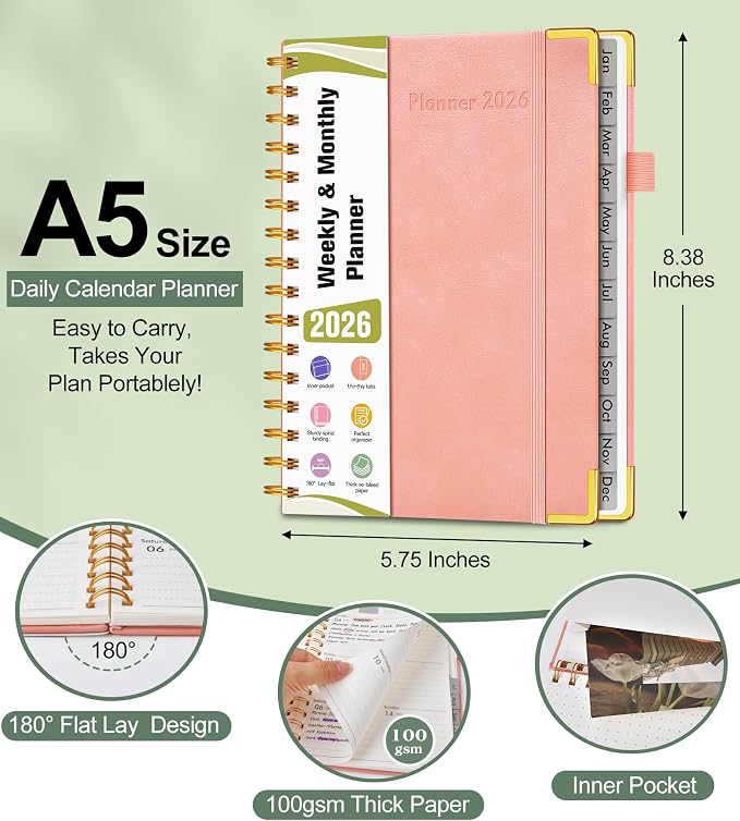 2026 Planner, Hardcover Leather Weekly and Monthly Planner, January 2026 - Image 5